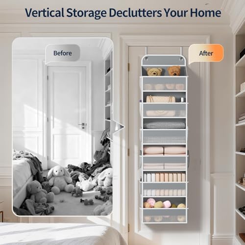 Yecaye Over Door Organizer, 60 lbs Load Capacity, Metal Hanging Storage with 6 Shelves for Toys, Bathroom, Nursery, Dorm Room, Grey,1Pc