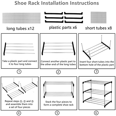 Stackable Small Shoe Rack, Entryway, Hallway and Closet (3-Tier, Black)