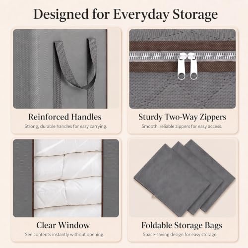 Comforter Storage Bags 120L for Blanket Clothes Bedding Sheet 2 Pack Grey