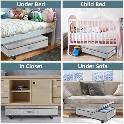 Supowin Under Bed Storage with Wheels, 2Pack Rolling Underbed Storage
