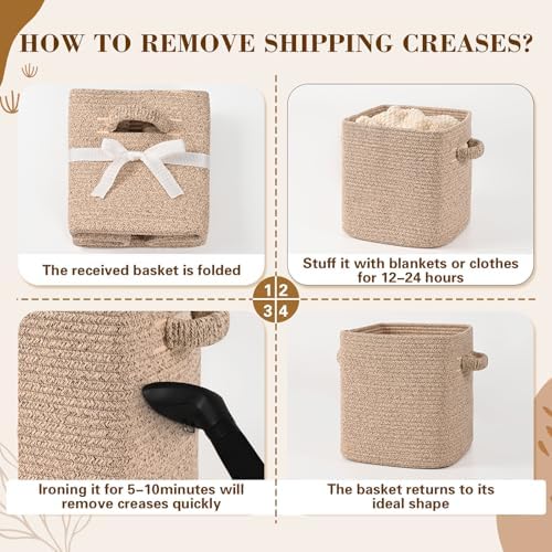 12 Inch Storage Cubes, 3 Pack Cube Storage Bins for Organizing, Cotton Rope Woven Baskets for Shelves, Bathroom, Kids Room, Closets, Baby Nursery