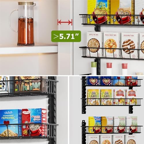 Churboro 12 Tier Over Door Pantry Organizer, 2-in-1 Adjustable Spice Rack | Pantry Door Organizers and Storage, Hanging or Wall Mount Spice Rack, Sturdy Metal Shelves with 12 Adjustable Baskets, Black