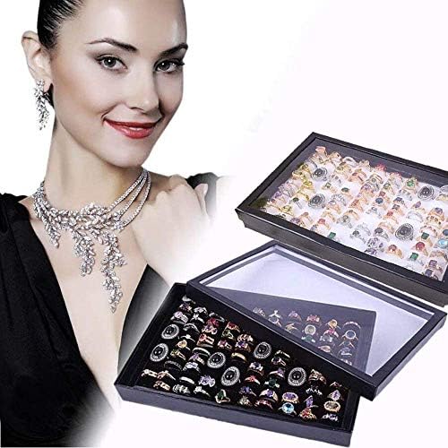ZLY Jewelry Rings Display Tray Velvet 100 Slot Case Box Jewelry Storage Box
