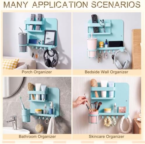 Novabright Bedside Wall Organizer Metal Shelf for Dorm Bedroom,Teal Color