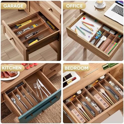 Silverware Organizer, 2 Pack 10 Inch Utensil Organizer Kitchen Drawer Organizer Acacia Silverware Holder Cutlery Tray Organizer in Drawer Flatware Organizer Tray(5 slots, Acacia)