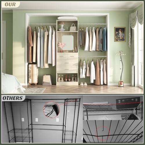 Unikito 8FT Closet System with Mirror and 3 Extendable Hanging Rods