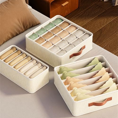 Underwear Organizer for Drawer – 20 Grid Fabric Sock Organizer, Honeycomb Storage Tray for Bras, Panties, Socks, Scarves, Fit Dresser & Closet, Beige