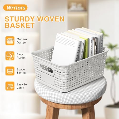 8 Pack Plastic Storage Baskets,White Stackable Storage Bins