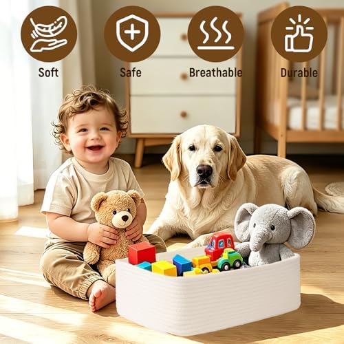 Shallow Storage Baskets for Shelves, 15x13.4x5.1 Inch Woven Baskets for organizing, 2 Pack Storage Bins for Nursery, Bathroom, Closet, Decorative, White