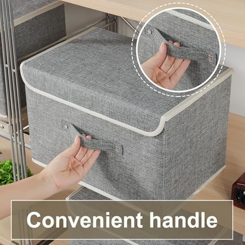 Foldable Fabric Storage Cubes with Lids,Grey 15x9.8x9.8in,5 Pack | Storage Bins with Handles,PP Panel Closet Organizers,Washable Boxes,Collapsible Fabric Container for Underwear and Socks