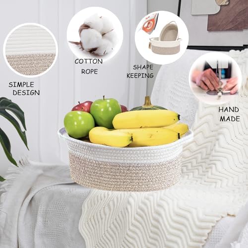 COMFY-HOMI Oval Rope Basket with Handles for Shelves,Toys,Book, Cloth Storage Baskets for Organizing Toy Decorative Organizer for Living Room, Bathroom