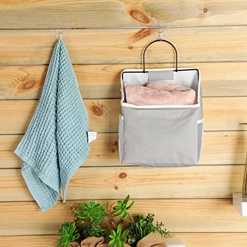 Chumia 6 Pack Wall Hanging Storage Basket Bathroom Closet Hanging Storage Bag over the Door Organizer Basket Bedroom Wall Organizer Waterproof Linen Cotton Box Containers and 10 Hooks(Grey)