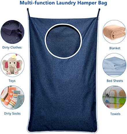 KEEPJOY XL Hanging Laundry Hamper Bag, Large 36"x22" Clothes Hanging Hamper with Strong Hooks for Dirty Clothes Laundry Storage Bag (Blue,1-Pack)