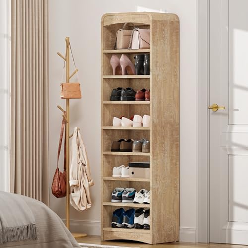 2 Pack Tall Shoe Cabinet with Adjustable Shelf, Natural