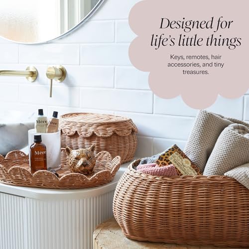 BEBE BASK The Original Scalloped Basket with Lid - Set of 2 (15x11x6 In)