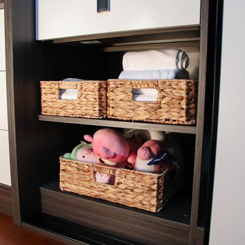 Rectangular Wicker Shelf Basket, Square Water Hyacinth Woven Storage Basket