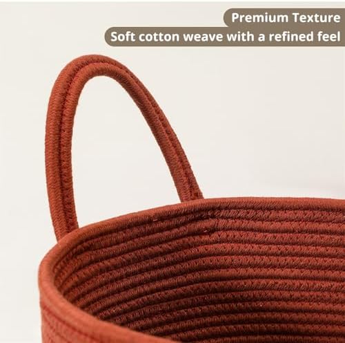 80L Large Woven Laundry Basket Hamper, 100% Natural Cotton Rope, Handwoven & Durable, Storage for Blankets, Toys, Clothes, Decorative Nursery Hamper for Living Room, Baby Room, Bedroom (Terracotta)