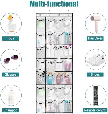 VOPTON 28Large Pockets Over The Door Shoe Organizer, Hanging Shoe Organizer for Closet, Premium Clear Shoe Rack for Door, Shoes Hanger Organizers Storage Holder for Back of Door and 4Metal Hook White