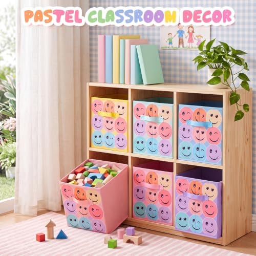 Reallnaive 6 Pcs 11 Inch Pastel Fabric Book Bins Classroom Storage Cubes