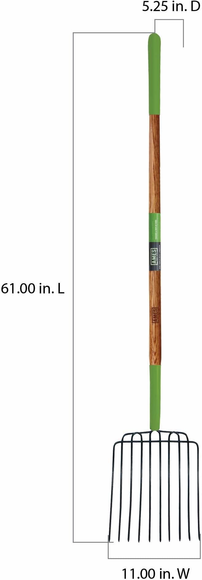 AMES 2826300 10-Tine Welded Steel Bedding Fork with Hardwood Handle, 61-Inch