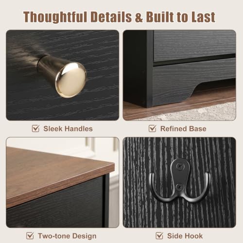 Nicetree Shoe Cabinet, 3 Flip Drawers Slim Black Walnut Top Entry Storage