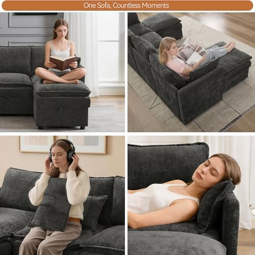 30" Modular Storage Single Sofa, Deep Seat Cloud Accent Chair, Oversized Storage Cloud Chair, Modern Chenille Reading Chair for Living Room, Apartment, Bedroom, Small Space, Dark Grey