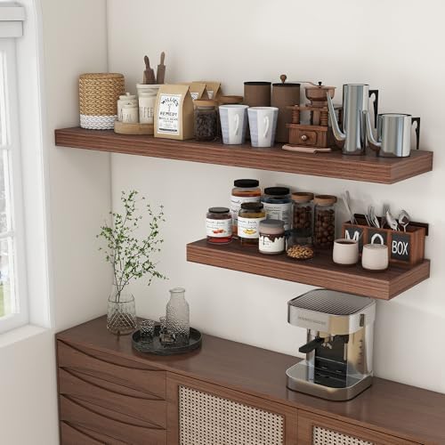 FLYJOE Deep Floating Shelves, 55'' x 12'' Walnut Shelves for Wall Set of 1