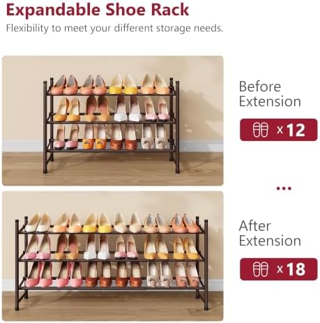 Tajsoon Expandable Shoe Rack for Closet 3 Tier, 28“-41“Stackable, Bronze