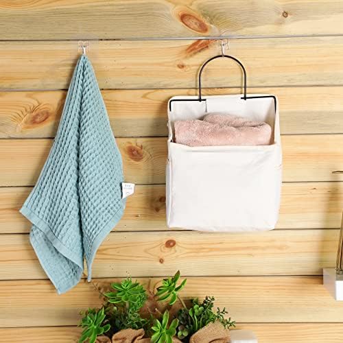 Chumia 6 Pack Wall Hanging Storage Basket Bathroom Closet Hanging Storage Bag over the Door Organizer Basket Bedroom Wall Organizer Waterproof Linen Cotton Box Containers and 10 Hooks(White)