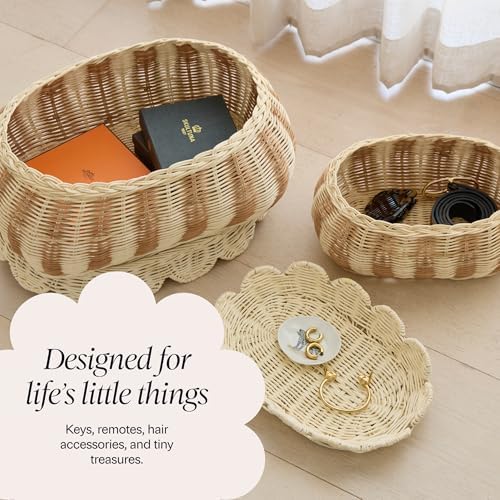 BEBE BASK The Original Scalloped Basket with Lid - Set of 2 (15x11x6 In)