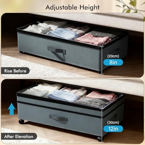 2-Pack Under Bed Storage Containers with Wheels, 75L Each, Gray
