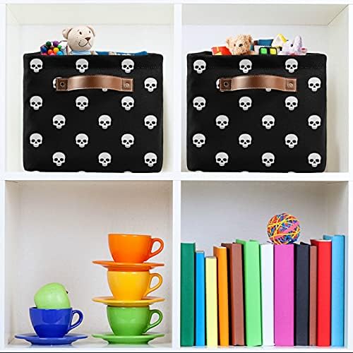 Skull Skeleton Pattern Cube Storage Bin with Handle Collapsible Laundry Storage Basket Rectangle Container Box for Home Office Closet Shelves 1 Pack