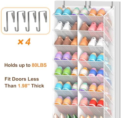 UVIAHOMI Over the Door Shoe Organizer for 20-30 Pairs, 10-Tier, White