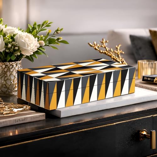 Handicrafts Home Decorative Storage Box with Lid, Decorative Remote Holder Box, Coffee Table Storage Box for Living Room, Console Table & Shelf Decor, Puzzle Guild 10 x 6 x 2.5 (Multicolor Box)