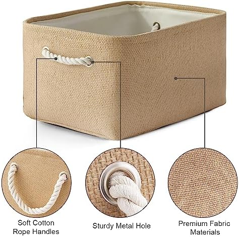 TheWarmHome Organization and Storage Bin for Shelves - Large 3 Pack 16x12x8 inch Storage Basket for Organizing, Canves Storage Cubes for Organizer Toy Closet Cloth Gift (Beige)