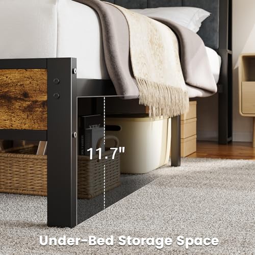 Liians Full Size Bed Frame with Smart LED Light, Charging Station