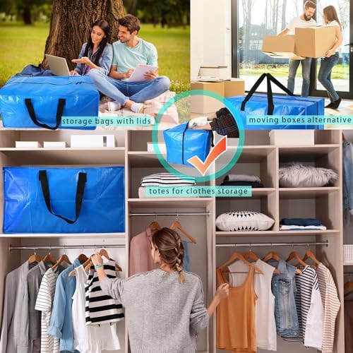 Heavy Duty Extra Large Blue Moving Bags with Strong Zipper Backpack Handles