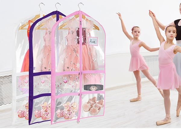 Univivi 40 Inch Dance Costume Garment Bags for Dancers, Clear Pink, 3 Pack