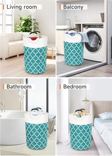 Large Laundry Basket, 75L Tall Collapsible Hamper with Handles, Green