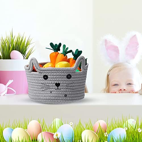 Zopeal Cat Woven Gift Basket Storage,8.3 x 4.7 Inch,Light Gray