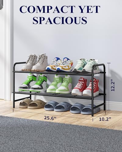 Kitsure Stainless Steel Shoe Rack Organizer, 25.6" Wide - 2 Tier, Black