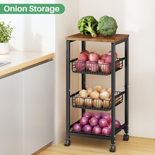 SNTD Fruit Basket Stand for Kitchen with Pull Out Vegetable Baskets, Black