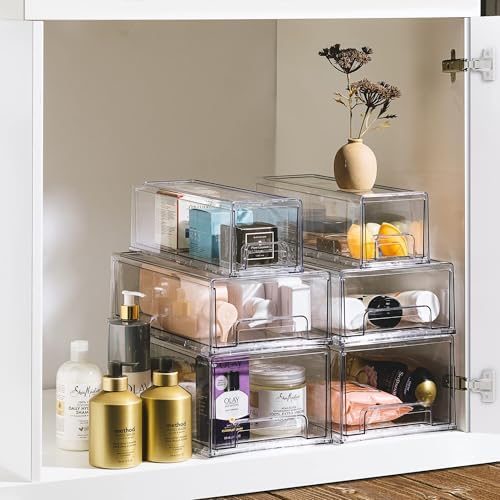 Sorbus Clear Stackable Storage Drawers for Refrigerator (Medium, 6 Pack)