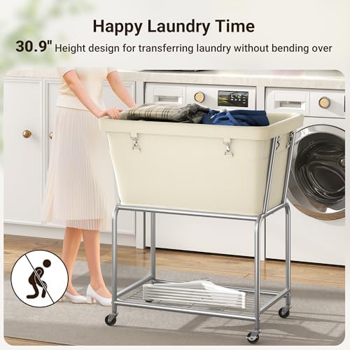 ELYKEN Rolling Laundry Hamper with Wheels, Removable Bag, Laundry Cart