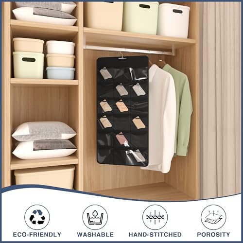 26-Pocket Hanging Closet Organizer for Socks and Underwear, Black