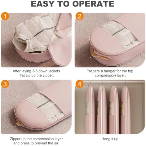 Space Saving Hanging Garment Bag with Self Compression Zipper, Thick Dustproof Garment Bags for Hanging Clothes, Space Saving Garment Bags with Compression Zip Technology (Pink, 51 * 23 * 6IN)