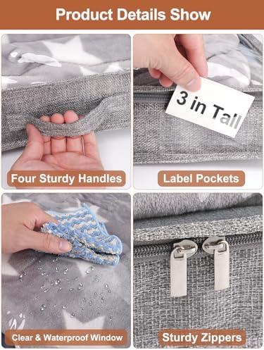 punemi 3 inch High Soft Low Profile Under Bed Storage Bins, 2 Pack, Grey