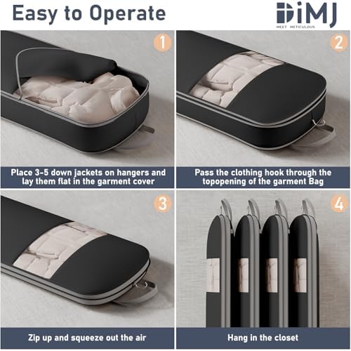 DIMJ 2 Pack 54" Space Saving Garment Bags for Hanging Clothes With Compression Zipper Carry Handles and Window, Washable Suit Bag for Dress, Clothes, Coats, Down Jacket, Closet, Moving, Travel