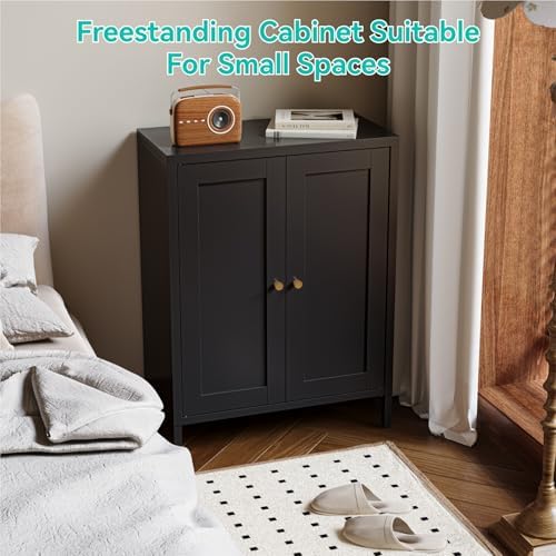 Small Metal Storage Cabinet,11.8" D x 23.6" Wx31.5 H,Bathroom Cabinet with Adjustable Shelves,Shaker Cabinet for Kitchen Living Room Entryway Dining Room, 3-Tier,Black
