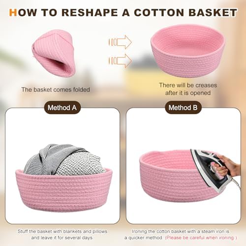 uxcell 2Pcs Small Cotton Rope Woven Storage Basket, 7.9x3.2"/9.1x3.6" Tiny Round Organization Storage Bins Cute Nursery Containers Bin for Shelves Closet Home Office Organizing, Rainbow